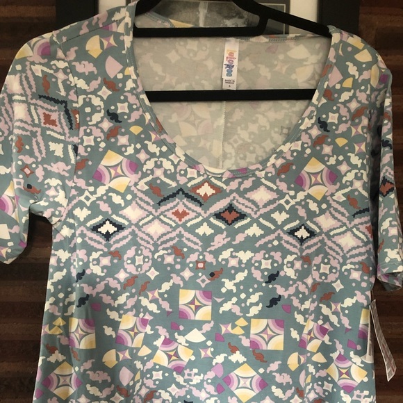 T-shirt Lularoe Perfect T Femme – Taille M, Noir Imprimé Floral & Géométrique, Neuf